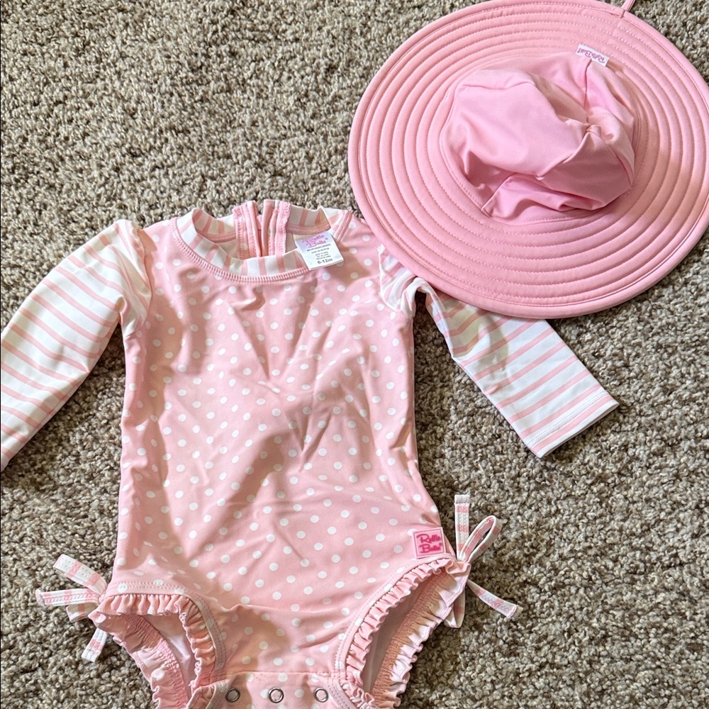 Pink Girls' Polka Dot One-Piece Swimsuit with Sun Hat